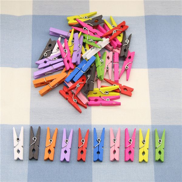 

100 pcs random mini colored spring wood clips clothes p paper peg pin clothespin craft clips party decoration