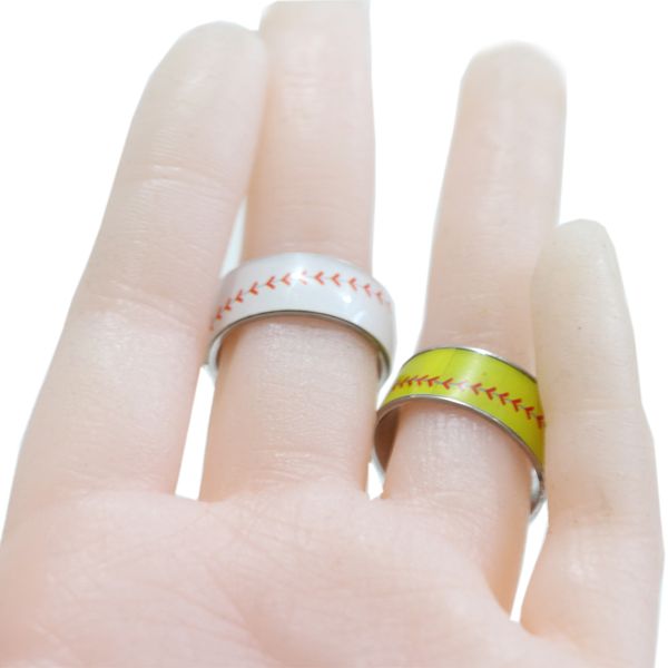

stainless steel ring with black enamel band drop oil sticker softball baseball football titanium steel ring