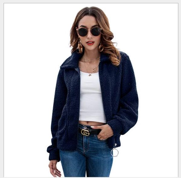 

women woolen coat 2018 new winter turn down collar zipper up wool jacket female outwear fashion loose long sleeve solid coat, Black