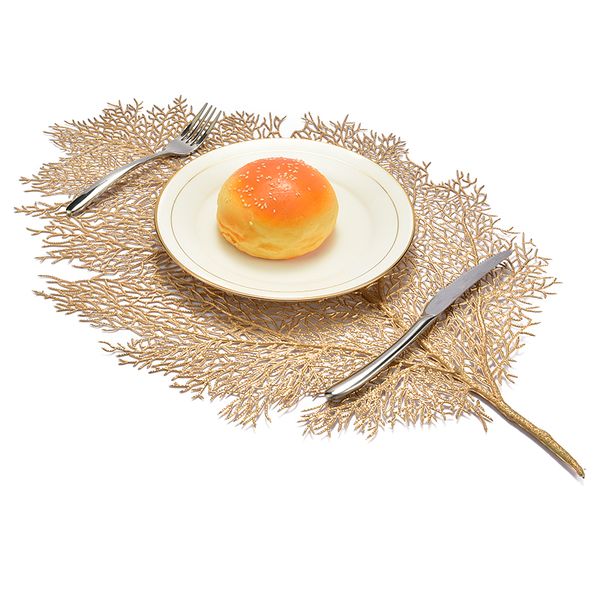 

placemat for kitchen table mat christmas simulation plant palm gold leaf pvc table mat decorative pad coasters home decor