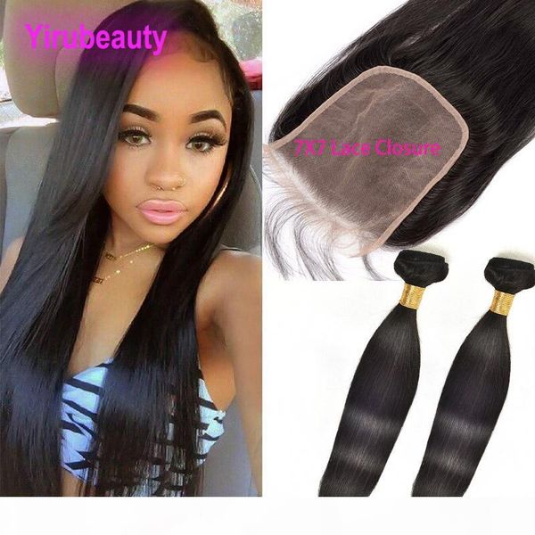 

brazilian virgin hair straight bundles with 7x7 lace closure 3pieces lot straight human hair wefts with closures 7 by 7, Black;brown