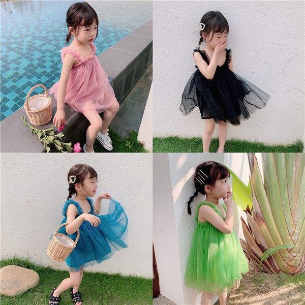 

retail baby girl dresses infant sleeveless suspender ruffle fairy princess prom dress fashion kids designer clothes girls party beach dress, Red;yellow
