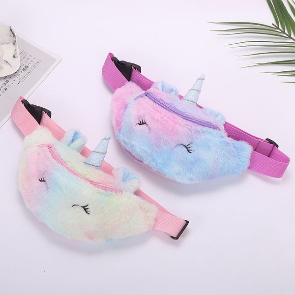 

unicorn color plush belt bag 2020 new cartoon single shoulder messenger bag girl student embroidery women