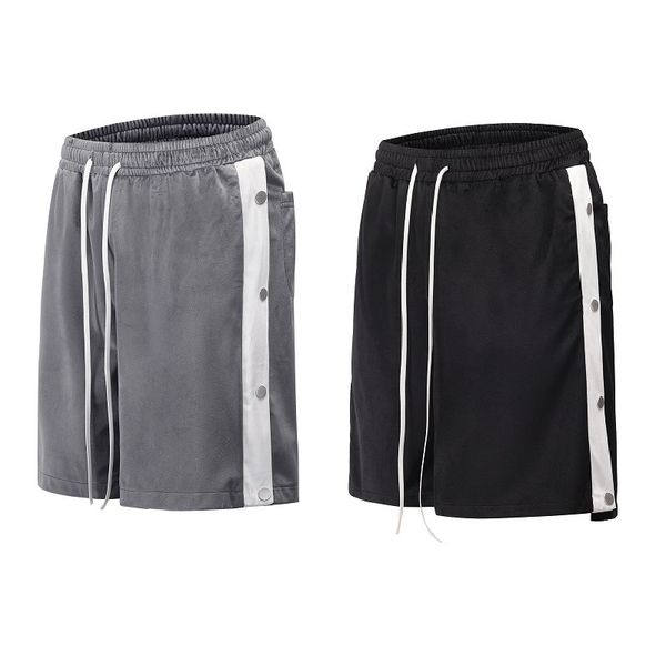 

summer high street side-breasted split black and white stitching tide brand shorts men and women five-point pants, White;black