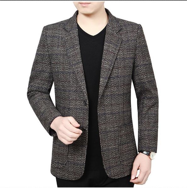 

spring autumn plaid mens blazers fashion designer outerwear with single button male panelled lapel neck slim jackets, White;black
