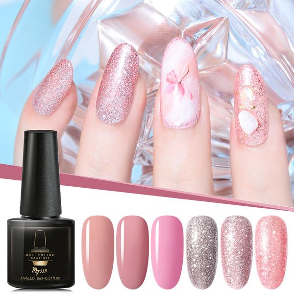 

mtssii 6ml uv gel nail polish rose gold glitter sequins soak off uv gel varnish color nail polish diy art lacquer, Red;pink