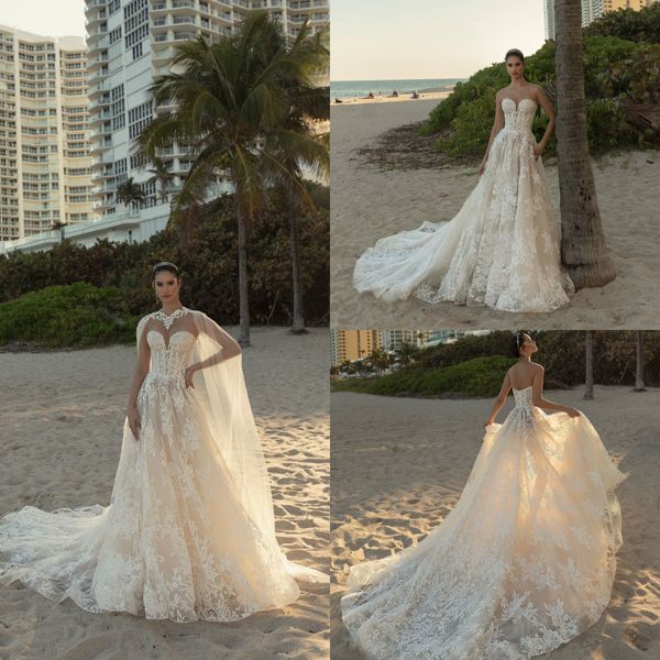 

champagne wedding dresses with wrap a line lace appliqued sweep train beach wedding dress custom made plus size bohemian robes de mariÃ©e, White