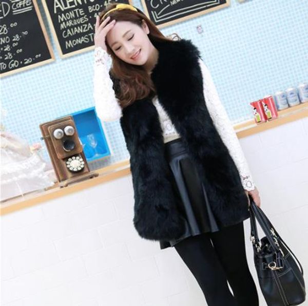 

furry 2019 winter women's faux fur coat artificial fur vest furry vests femme jackets plus size fake gilet q968, Black