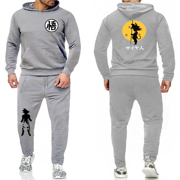 

anime dragon ball sweatshirt set men and women dragon ball sports two-piece loose casual coat 2020 new style fashion trend clothing suits, Gray