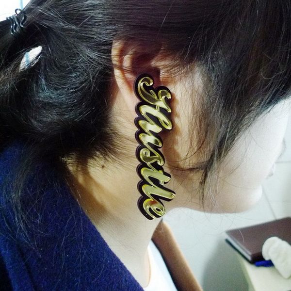 

hustle style custom name acrylic earrings j190628, Golden;silver