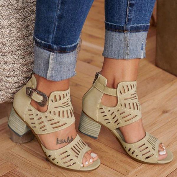 

women's summer footwear peep toe buty damskie square heel sandals sandalias mujer 2019 solid buckle strap casual shoes woman, Black