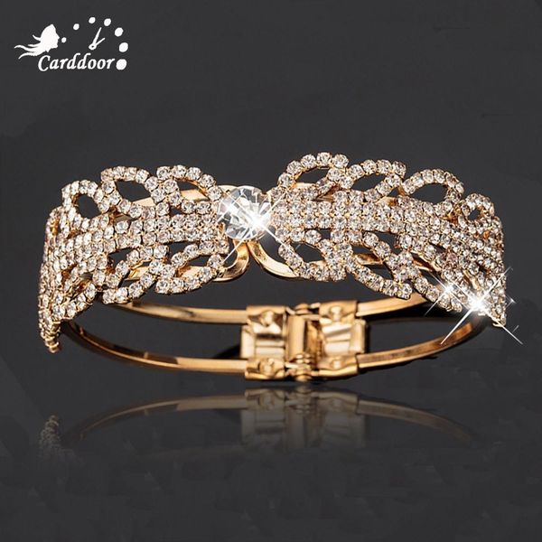 

carddoor new punk bracelets for women crystal retro fashion jewelry charm rhinestone bracelet bridal wedding accessories, Black