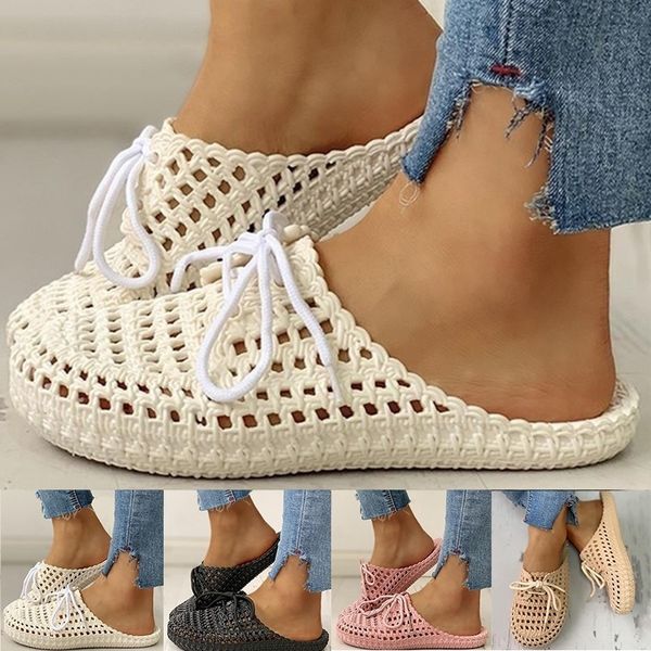 

жаркое лето новых женщин ажурные тапочки покрытием дезодорант дышащий flat sandals главная крытый ленивый студент тапочки, Black