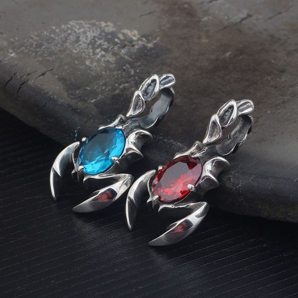 

kjjeaxcmy boutique jewelry s925 pure silver inlay blue crystal scorpion king pendant men and women retro pendant, Blue;slivery
