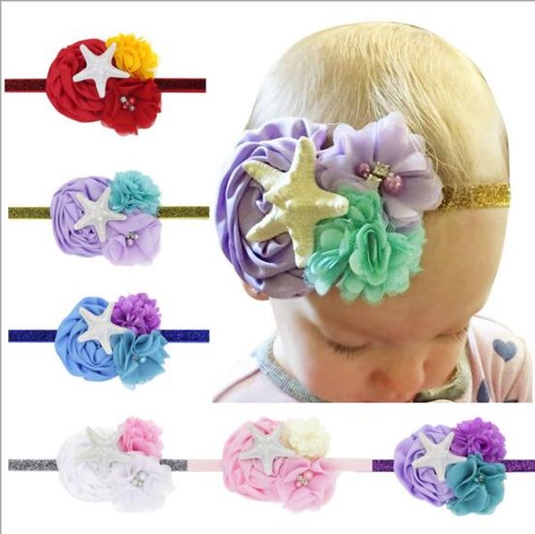 Nuova moda Neonate Fasce per stelle marine Stereo Fiore perla Colori caramelle bambini Accessori per capelli moda bambini fascia elastica per capelli C5293