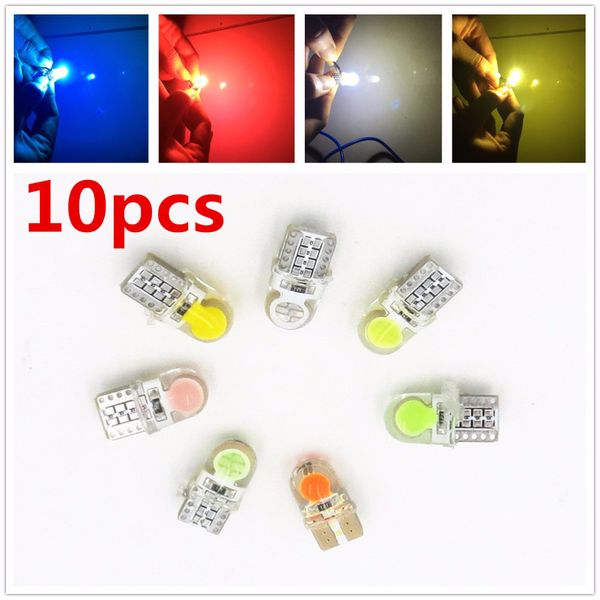 

10pcs auto t10 led red yellow white 194 w5w led 168 cob silica car super bright turn side license plate light lamp bulb dc 12v