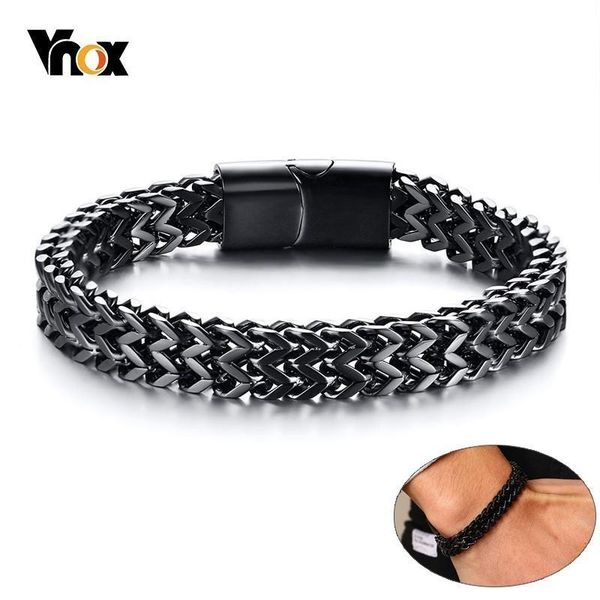 

vnox stylish mens double wheat chain bracelet 8.5mm stainless steel black silver color punk pulseira masculina 19/21cm