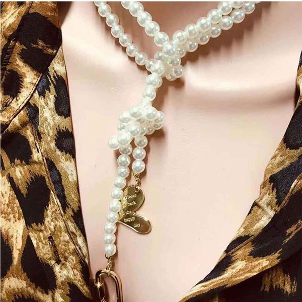 

exaggeration imitation pearls long necklace for women elegant heart pendant necklace handmade statement jewelry gift, Silver