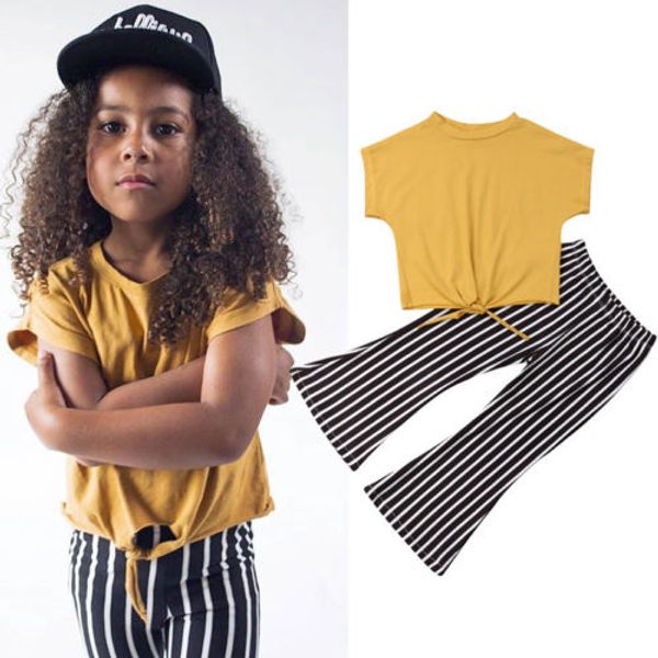 

Kids Baby Girls Clothes Short Sleeve Tops Blouse+Striped Leggings Long Pants 2Pcs Fashion Outfits Set 2-7Y