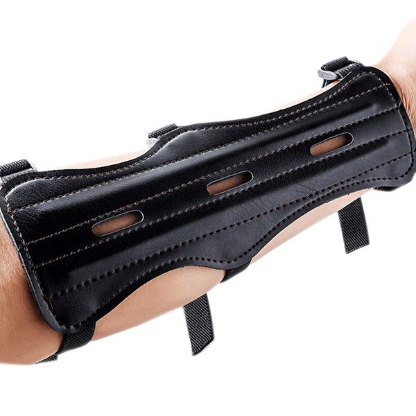 

newly pu leather strap target archery arm guard safety protection gear outdoor hunting supplies 19ing, Black;gray