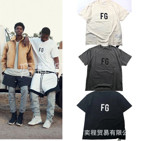

luxury designer men's t shirt fear of god fog essentials fg rich os printing loose t-shirt tee, White;black