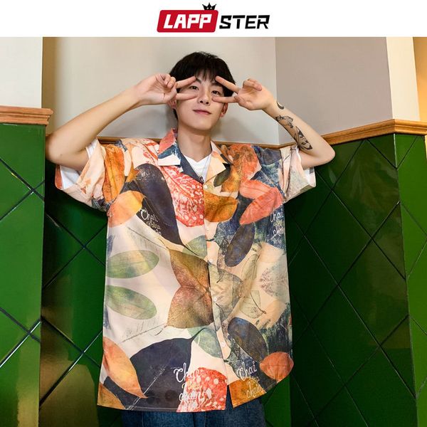 

2019 streetwear гавайская рубашка лето урожай ретро с коротким рукавом рубашки мужчины уличная хип-хоп футболки высокого качества new, White;black
