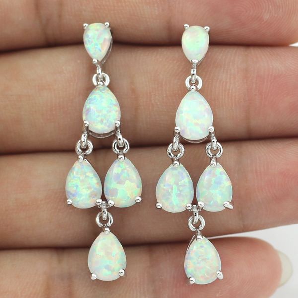 

opal new arrival synthetic white blue orange fire opal stones long stud earrings for lady's gift oe210-212 t7190617, Golden;silver
