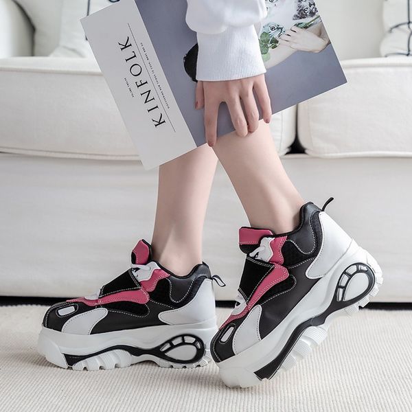 

thick sole women's chunky sneakers stylish height increase outdoor walking shoes high platform support female sport jogging shoe