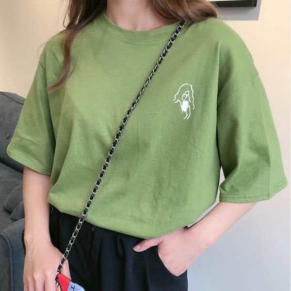 

women loose t-shirt summer o-neck short sleeve tees fashion printed simple slim, White