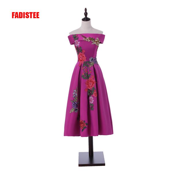 

новое прибытие вечернее платье выпускного вечера vestido de festa лодочка a-line атласные на шнуровке назад аппликации платья длины чая, Black