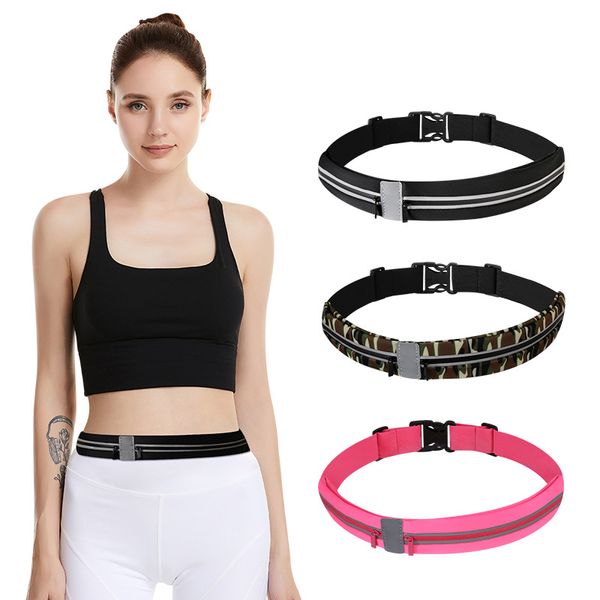 

running belt fanny pack, adjustable running waist belt fits with 2 zipper pouches for all models of phones holder in running jogging hiking