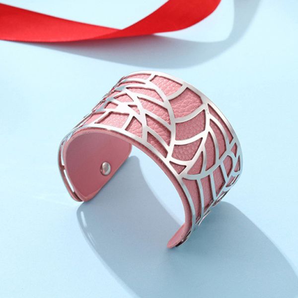 

завод прямых продаж розовая решетка искусственная кожа браслеты женщины геометрические полые сетки металлический браслет браслет ювелирные и, Black