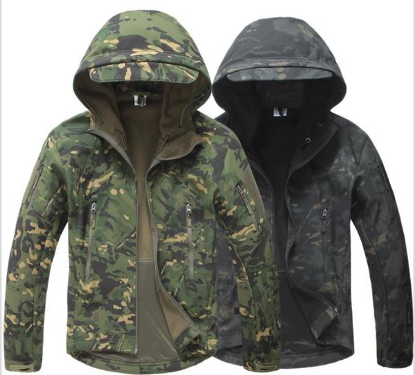 

men's military camouflage fleece mountaineering suit jacket army male tactical camouflage windbreakers warm outdoor soft shell jacket, Black;brown