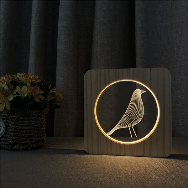 

cat dinosaur pigeon sparrow bird 3d led acrylic wooden night lamp table light carving lamp for children's room gift