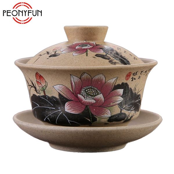 

120ml teaware antique coarse pottery hand painted gaiwan tea cup ceramics cup kung fu tea set bowl chinese tea master cup tureen