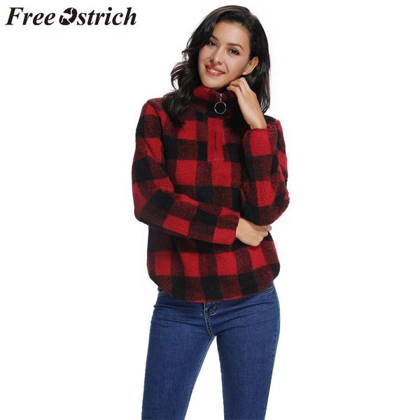 

ostrich coat women long sleeve plush plaid zipper head turn-down collar large size fashion autumn winter coat women, Black;brown