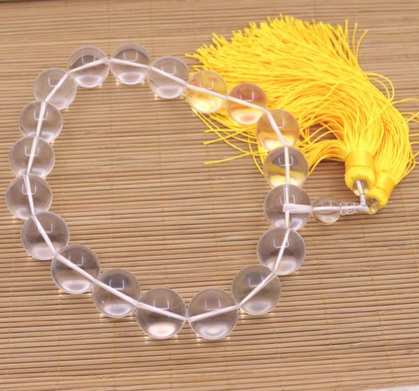 

25mm round natural clear crystal buddhism prayer 19 beads bracelet 15" long, Black