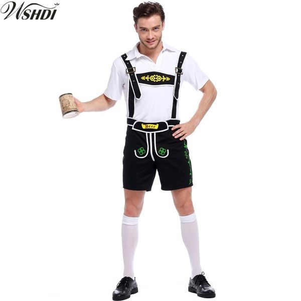 

man oktoberfest costumes german octoberfest bavarian beer party lederhosen and beer men clothing, Black;red