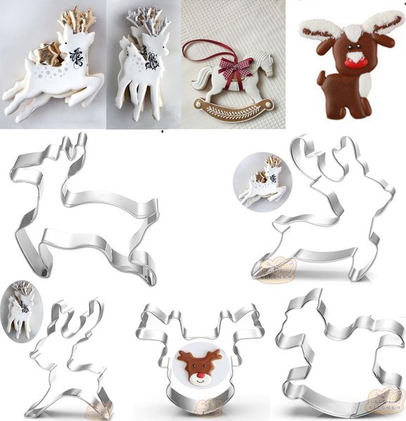 

1pcs christmas elk trojan running deer metal cookie cutters emporte piece biscuit fondant cutter stamp mold