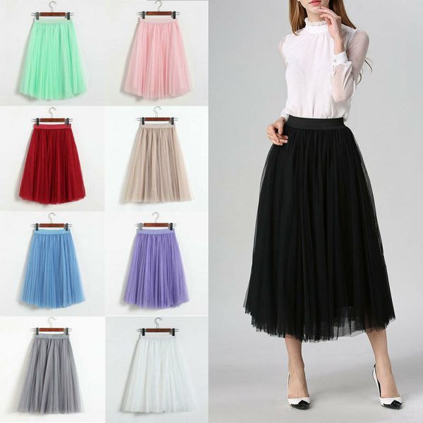 

fashion women summer lace ballet tulle pleated tutu skirts wedding princess prom bouffant sundress high waist skirts, Black