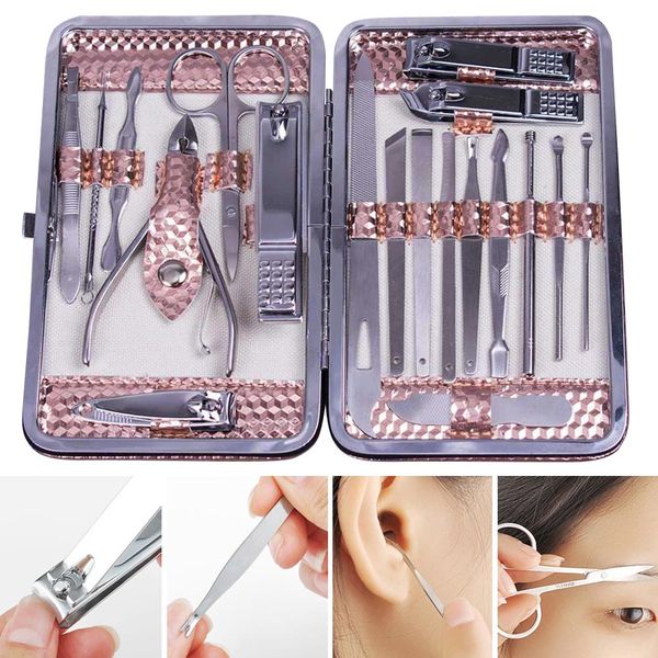 

12/19pcs nail care kit with case stainless steel nail clipper set grooming manicure pedicure tools cd88