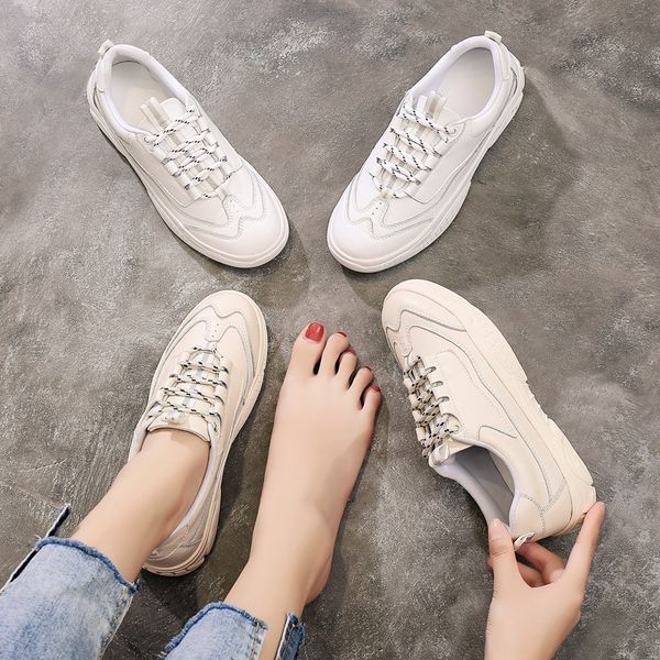 

new style autumn and winter women's genuine leather shoes simple anti-slip wear-resistant students base platform shoes sports da, Black