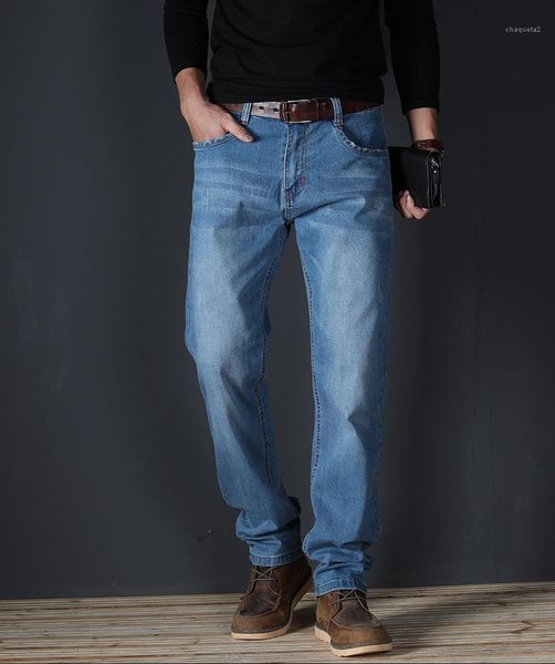

stretch mens jeans with button slim straight mid waist mens jeans summer light washed, Blue