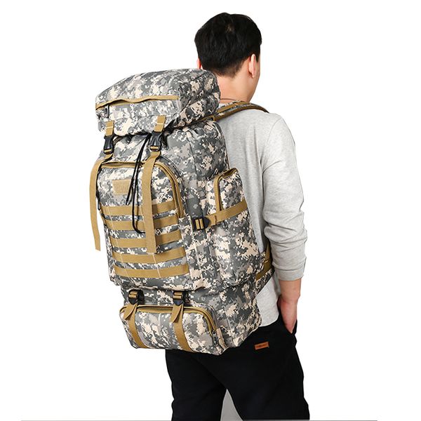

80l waterproof climbing hiking tactical backpack outdoor sport camping mountaineering large capacity camo molle 3p bag