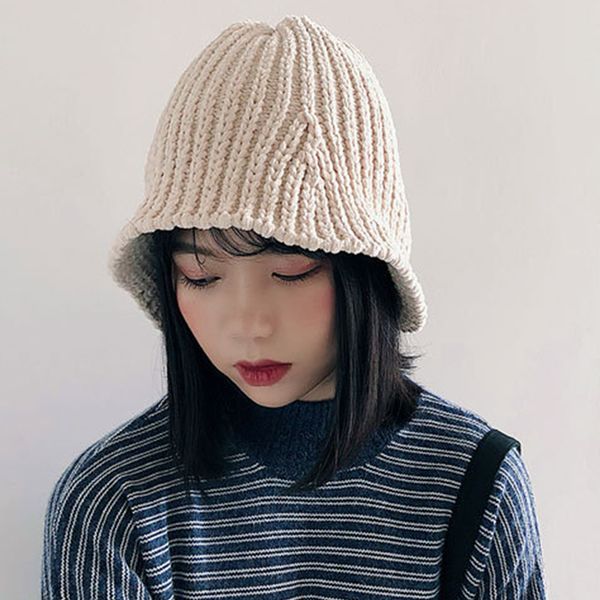 

paris girl chenille fisherman hat autumn and winter cap korean chic folding knitted elastic bucket hat hip hop, Blue;gray