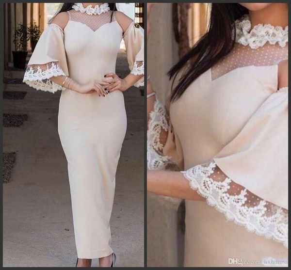 

2020 new custom made elegant champagne evening dresses elastic satin 3/4 sleeveless 2017 illusion prom dresses long dresses evening wear 417, Black;red