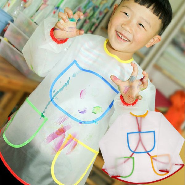 

easy clean waterproof home drawing with pockets anti-dirt protective painting apron cooking diy kids school toddlers long sleeve