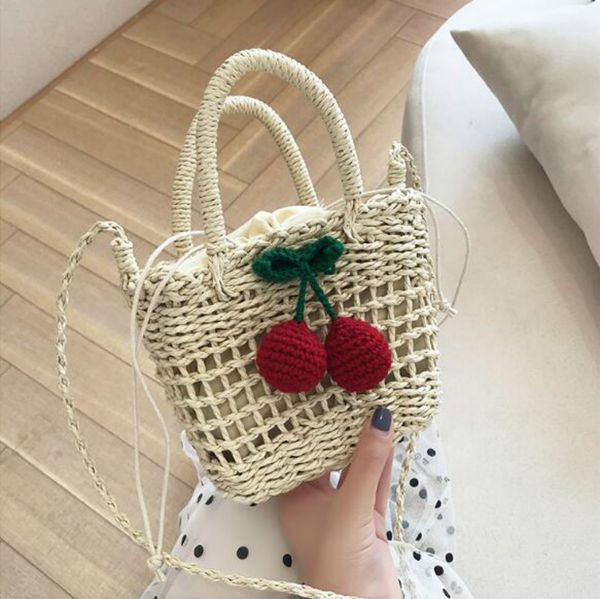 

2020 designer luxury handbags purses women cherry straw bags lovely seaside holiday beach bags shoulder bag