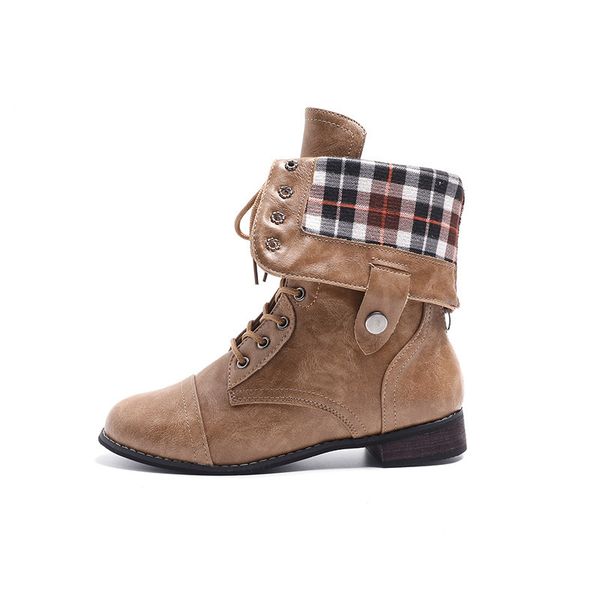 

2019 new women's low-heeled boots pu shoes woman round head solid color lace up fashion women's winter boots size 35-43, Black