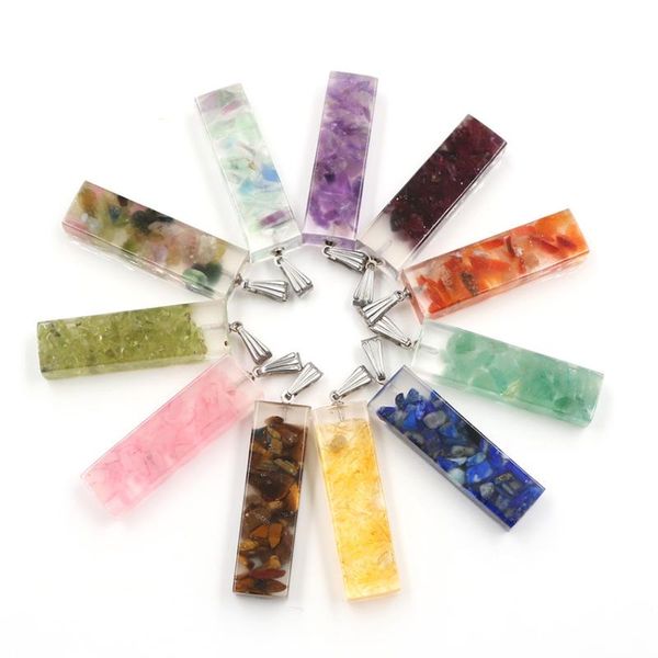 

fashion diy11 color natural crushed stone resin orgonite pendant rectangle pendant necklace for women men jewelry accessory, Silver